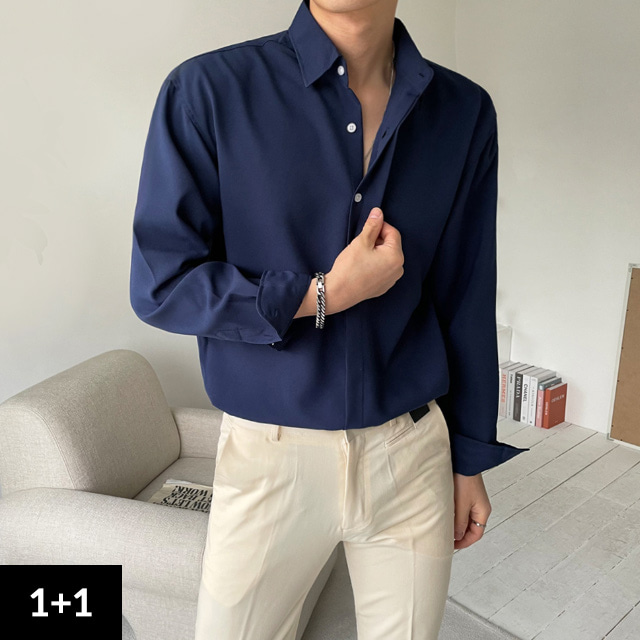 [단독특가]1+1 구김없는 링클프리 히든 셔츠_(9color) 와이셔츠 스판 세미오버핏 정장 남방